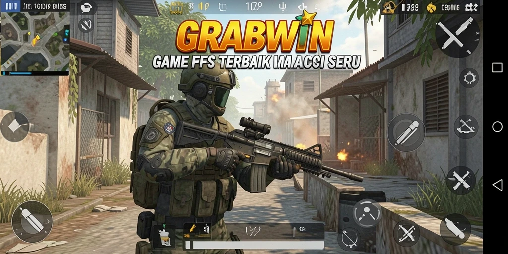 Tampilan seru gameplay FPS di GRABWIN dengan aksi tembak-tembakan.
