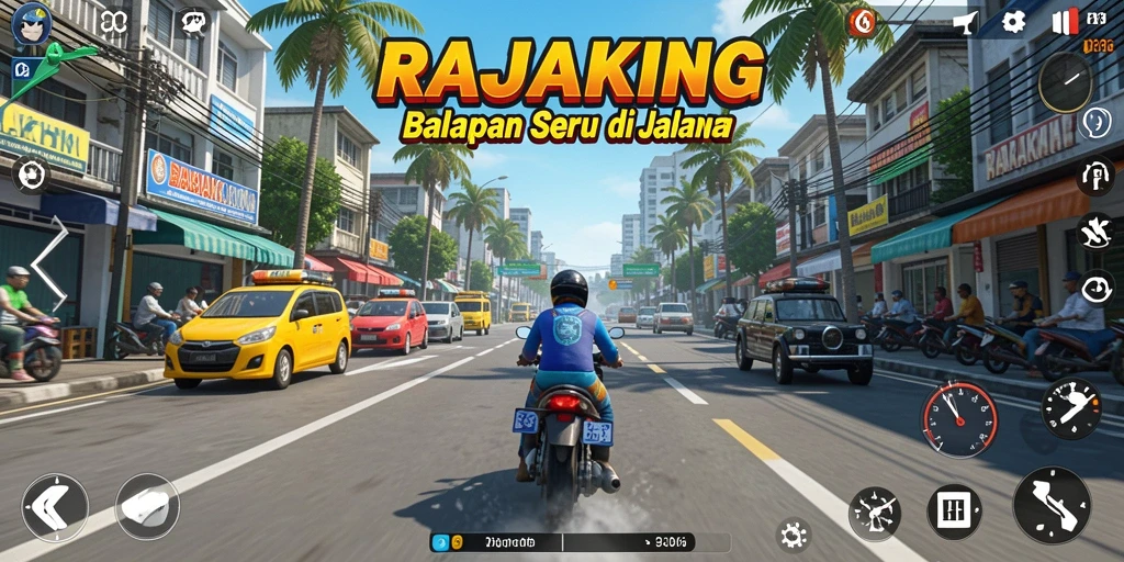 Tampilan gameplay balapan yang memukau di RAJAKING.